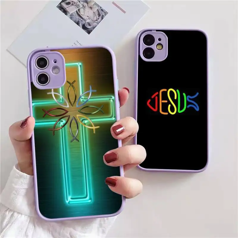 

Christian JESUS fish Phone Case For iphone 13 12 11 xr xs x 7 8 pro max light purple Soft TPU Silicone Clear Case Cover