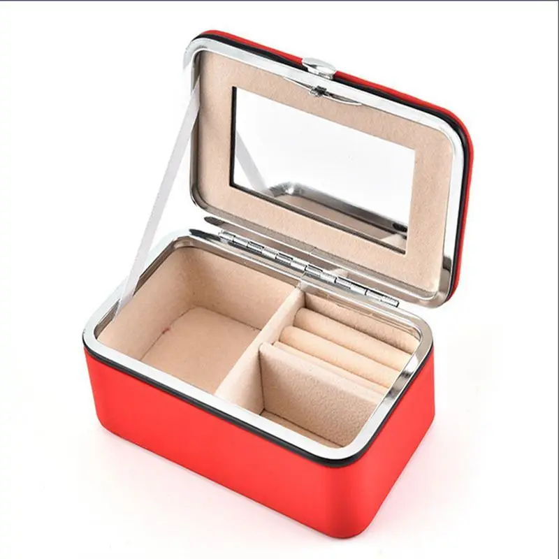 Портативная коробка для хранения ювелирных изделий зеркальные кожаные серьги