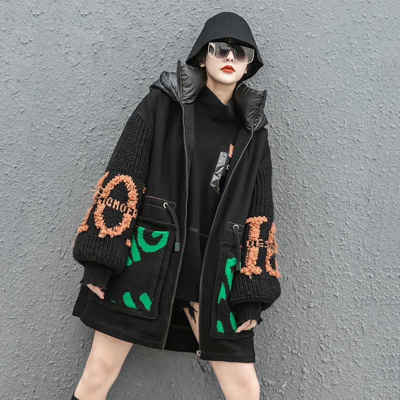 Зимние уличные куртки #2209, плотные теплые пальто, женское Свободное пальто большого размера с капюшоном, женское теплое пальто с капюшоном