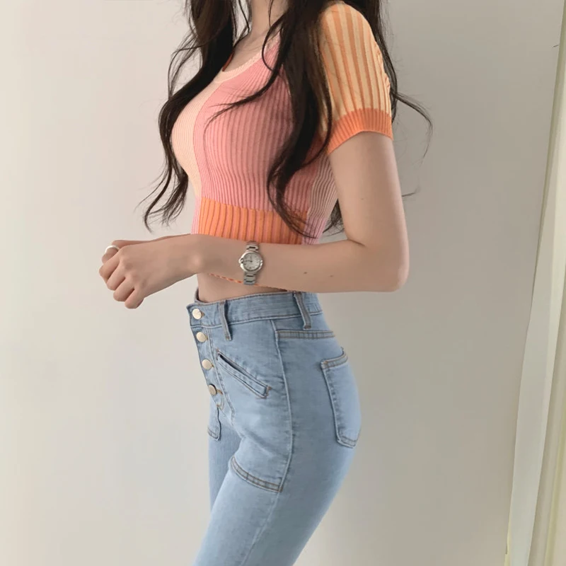 

O-neck Hot Summer Shirts for Ladies Sheath Striped Patchwork Elegant Fashion Chic Fashionable Blouses OL Blouses 2020 Hot Tops