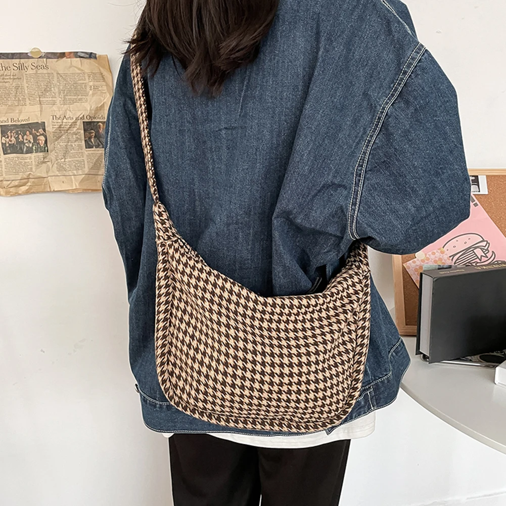 Винтажные шерстяные клетчатые сумки через плечо для женщин модные холщовые