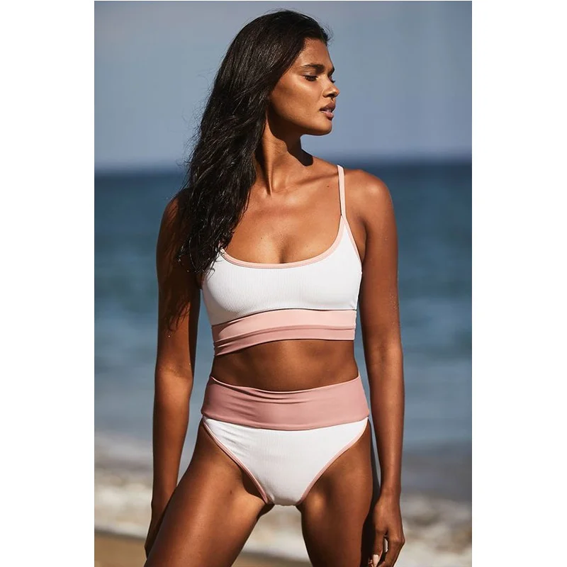 

Multicolor Pit Strip Stitching Sexy Swimsuit Two Pieces Print Bikinis Set Women Sport Suit For Beach Womens Bikini