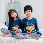 Пижамный комплект для мальчиков и девочек, новый зимний хлопковый комплект, одежда для сна, детские рождественские пижамы, пижама с мультяшным динозавром, кошкой для детей 4, 6, 8, 9 лет