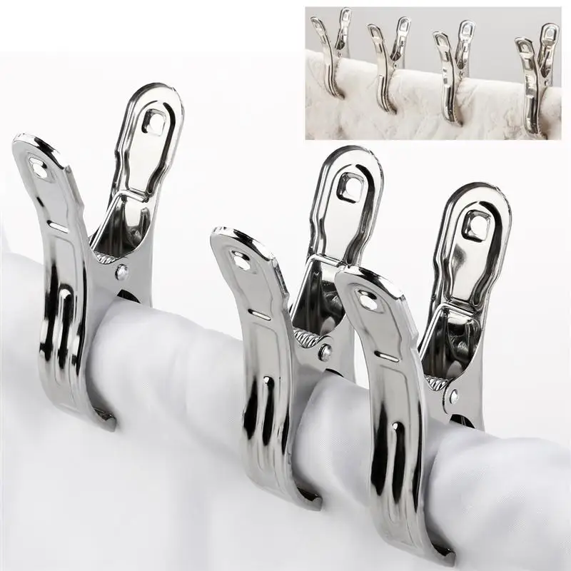 

6pcs Clips Clothes Pins Pegs Holders Stainless Steel Clothing Clamps Sealing Household Clothespin for Hangers Clothes Holder #46