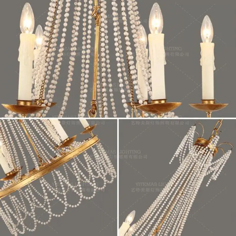 Старинный золотой подвесной светильник люстра из дерева с бусинами Винтажный