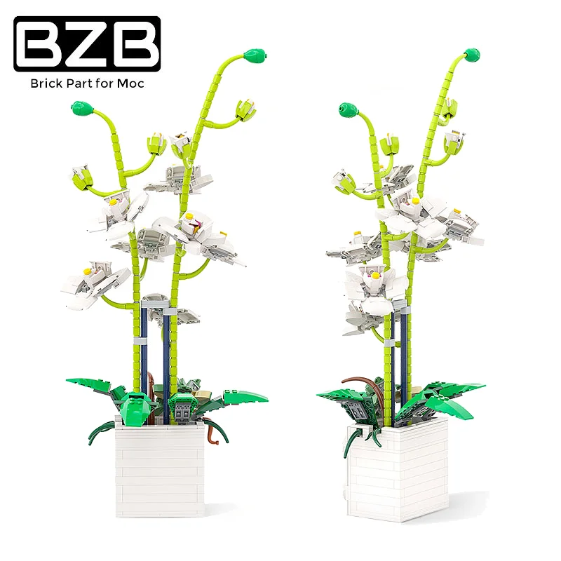 

BZB MOC Садовый цветок, фаленопсис, роза, зеленый цветок, ваза, строительные блоки, модель, детский подарок на день рождения, игрушки