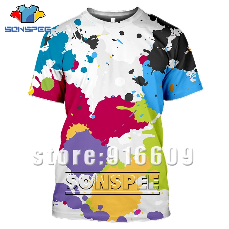 Летняя футболка аниме краска психоделические тройники 3D печать унисекс homme custom
