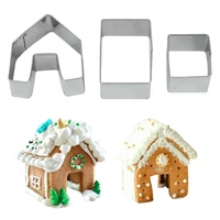 3pcs christmas cake molds stainless steel gingerbread house mold fondant cookie cutter baking decorating tool home kitchen kit
