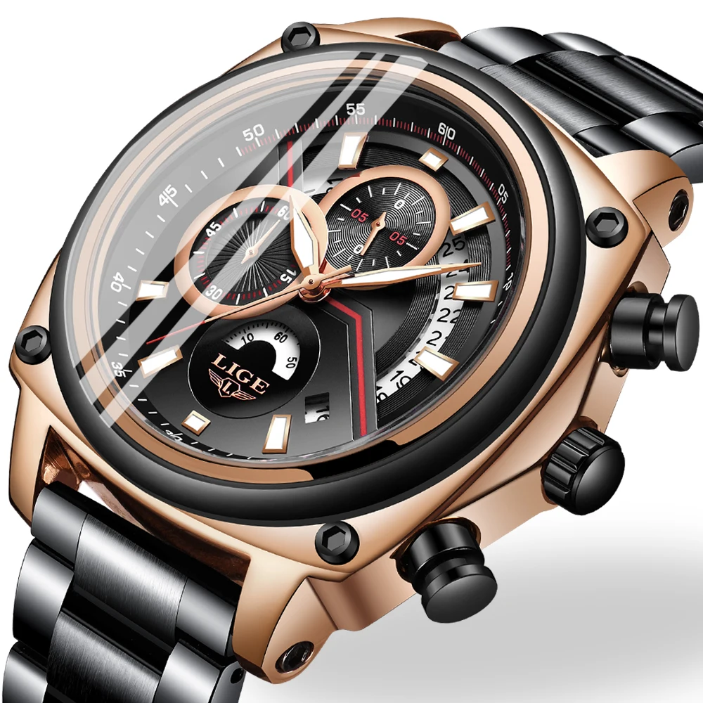 Часы 2019 года мужские часы LIGE Роскошные военные спортивные от лучшего бренда