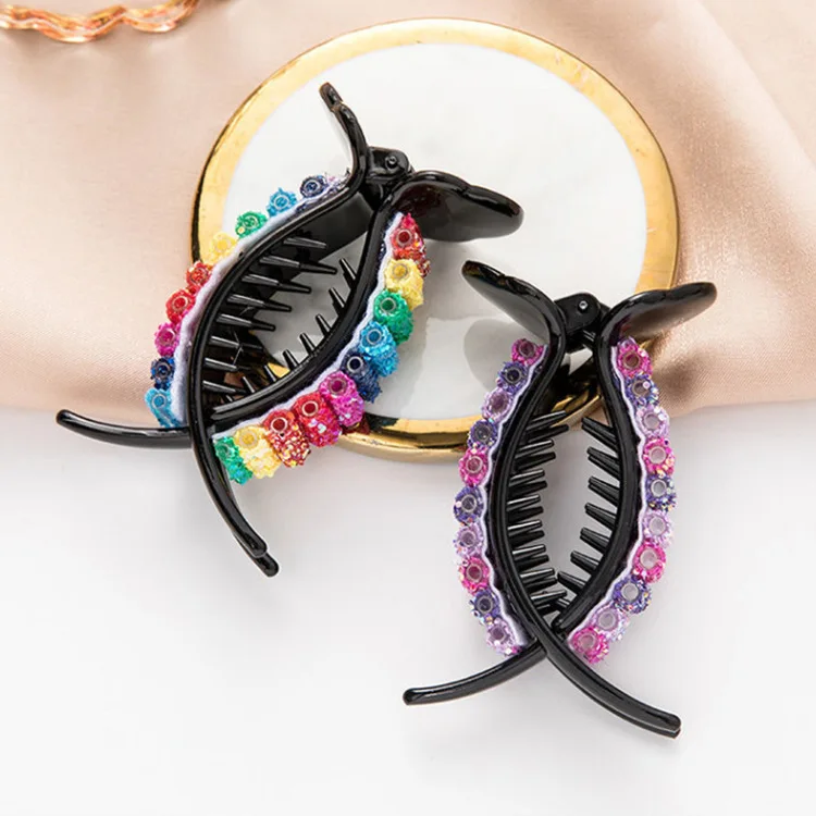 

Korean hair catching rainbow hairpin back head catching clip simple temperament ball head set hair device net red hairpin