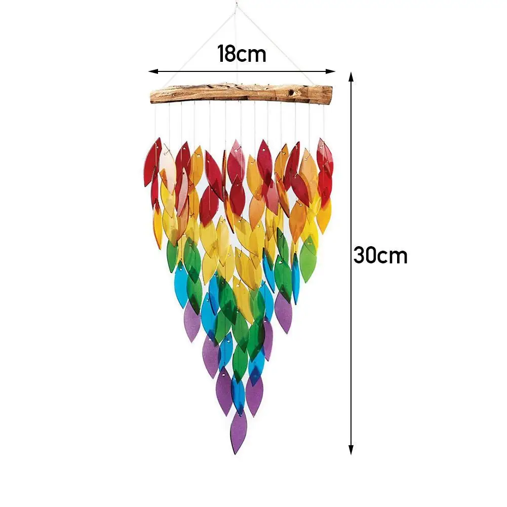 

1PC Maple Rainbow Pattern Wind Chime Rotatable Dream Catcher Colorful Leaves Shape Wind Chime Wooden Hanging Ornament For Garden