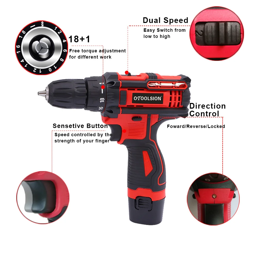 OTOOLSION 12 6 в 18 + 1 электрическая дрель с крутящим моментом перезаряжаемая отвертка