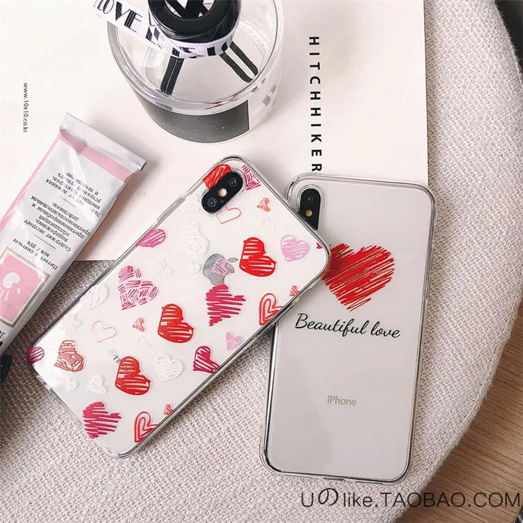 Cute Originality Graffiti Heart silicone Transparent phone case For iphone XR X XS Max 6 6S 7 8Plus Simple fashion cover cases |