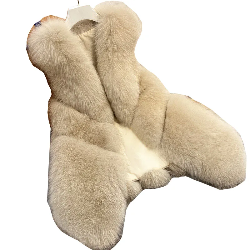 

2023 New Women Autumn Winter Imitation Fox Fur Vest Coat Elegant Ladies Thick Warm Fur Jacket Female Fashion Fur Waistcoat F187