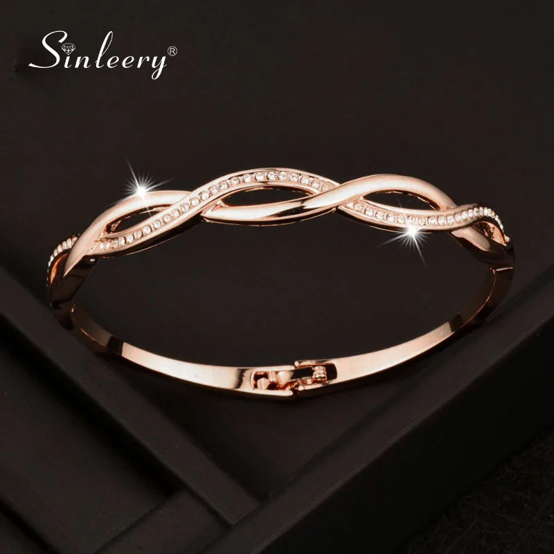 

SINLEERY Rose Gold Silver Color Charm Cubic Zirconia Hollow Bangle For Women Cross Bracelets Jewelry Free Shipping SL217 SSF
