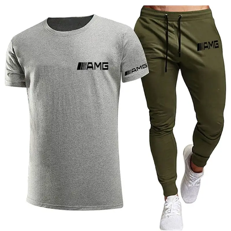 

Summer casual breathable sportswear BMW car printing men's T-shirt short-sleeved trousers suit men's jogging fitness clothes