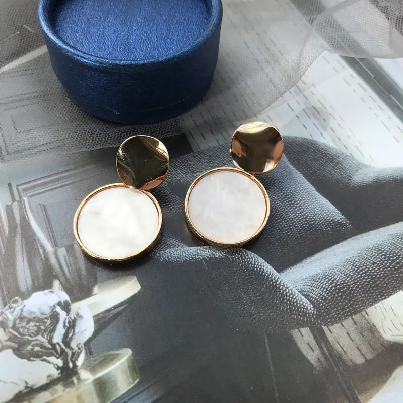Hot Korean Gold Color Earrings 2021 for Women Fashion Statement Jewelry Leaf Face Metal Acrylic Ear Dangle Drop Earing | Украшения и