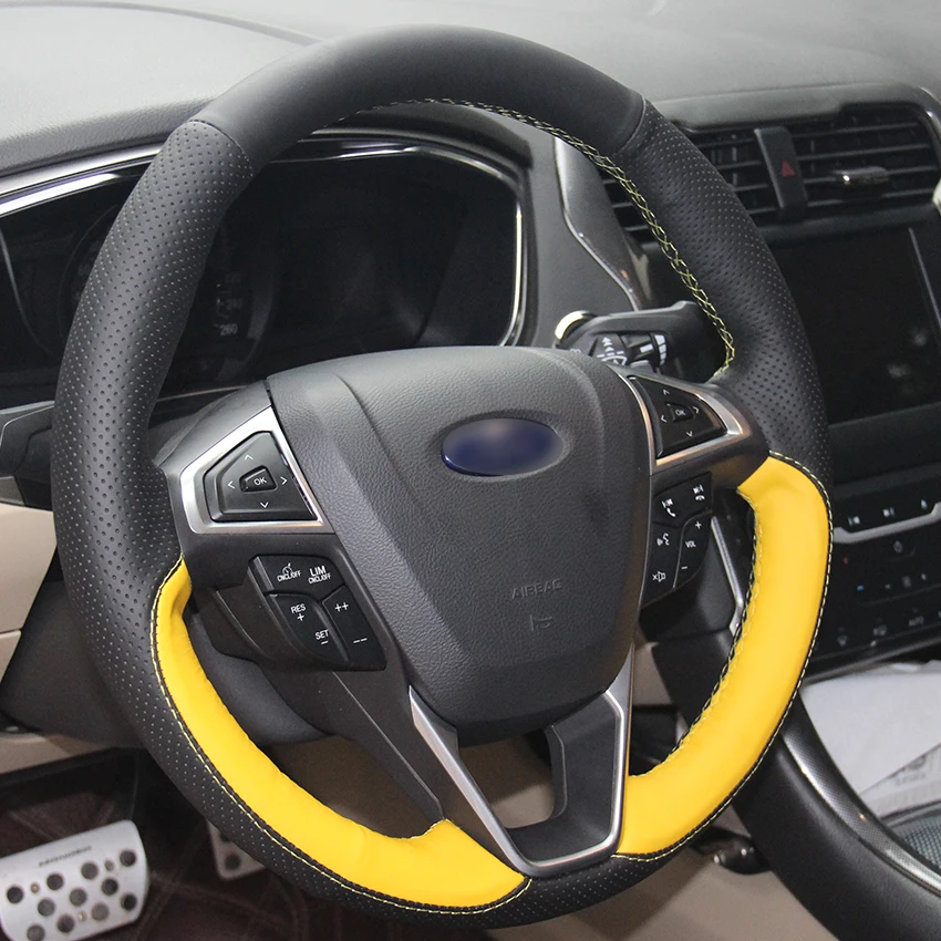 Черного желтого цвета сделай сам чехол рулевого колеса автомобиля для Ford Mondeo