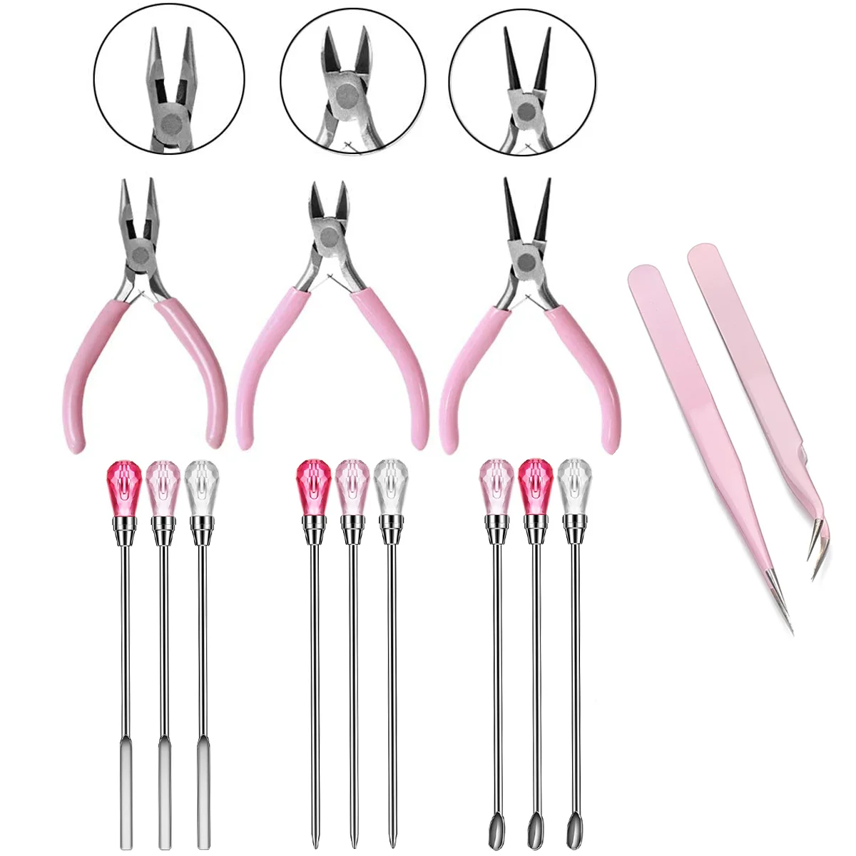 

DIY Jewelry Making Pink Color Pliers Tweezers Tool Poke Needle Spoon Tool Set For Silicone Resin Mold Crafts Jewelry Making