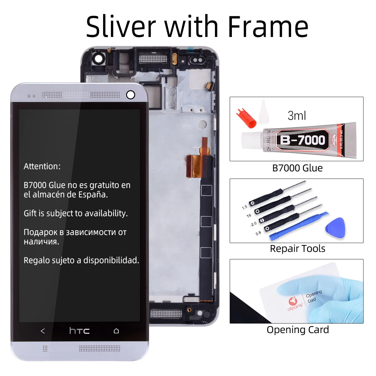 with Frame Silver Дисплей для HTC ONE M7 801e LCD в сборе с тачскрином на рамке черный красный золотой синий Серебряный - Цвет: with Frame Silver