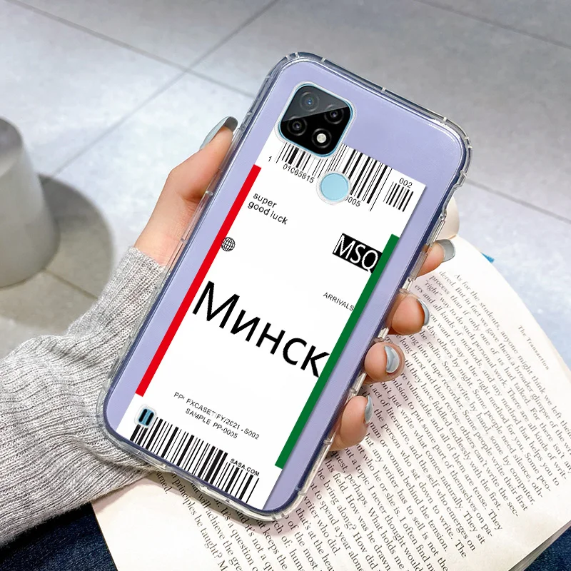 

Air Ticket Soft Clear Purple Case For OPPO Realme 6i 7i 7 Pro C21 C11 C12 C15 C17 5 5s 5i City Travel QR Code Label Cases Fundas