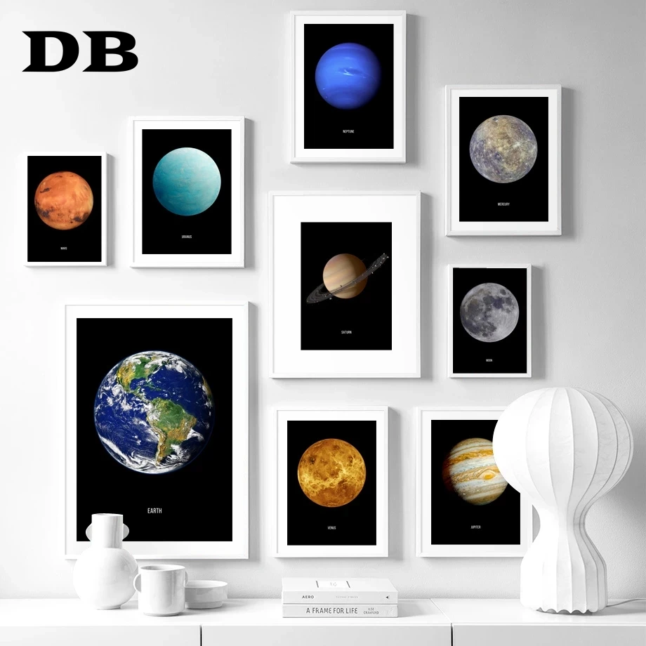 Плакаты и принты земли Венеры Луны Марса Сатурна урана планеты скандинавские