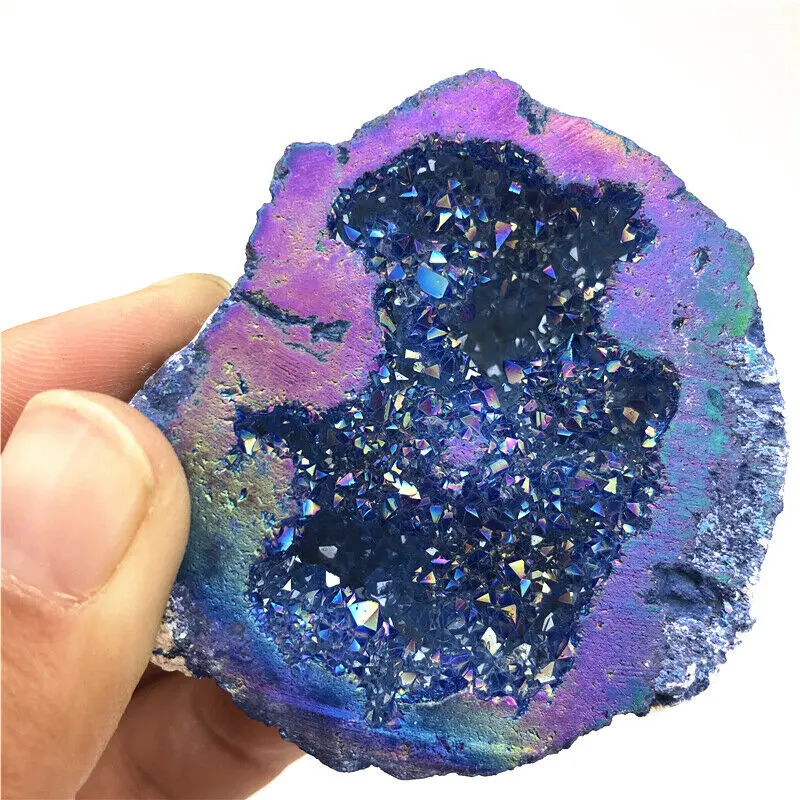 Красивый цвет синий титан аура агат кварцевый кластер хрустальные точки образец