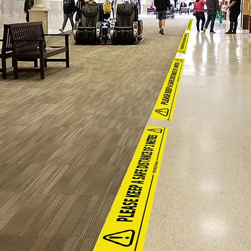 

4Pcs Social Distancing Floor Tape Strips Safety Stripe Tape Social Distancing Floor Sign Please Keep A Safe Distance 2M