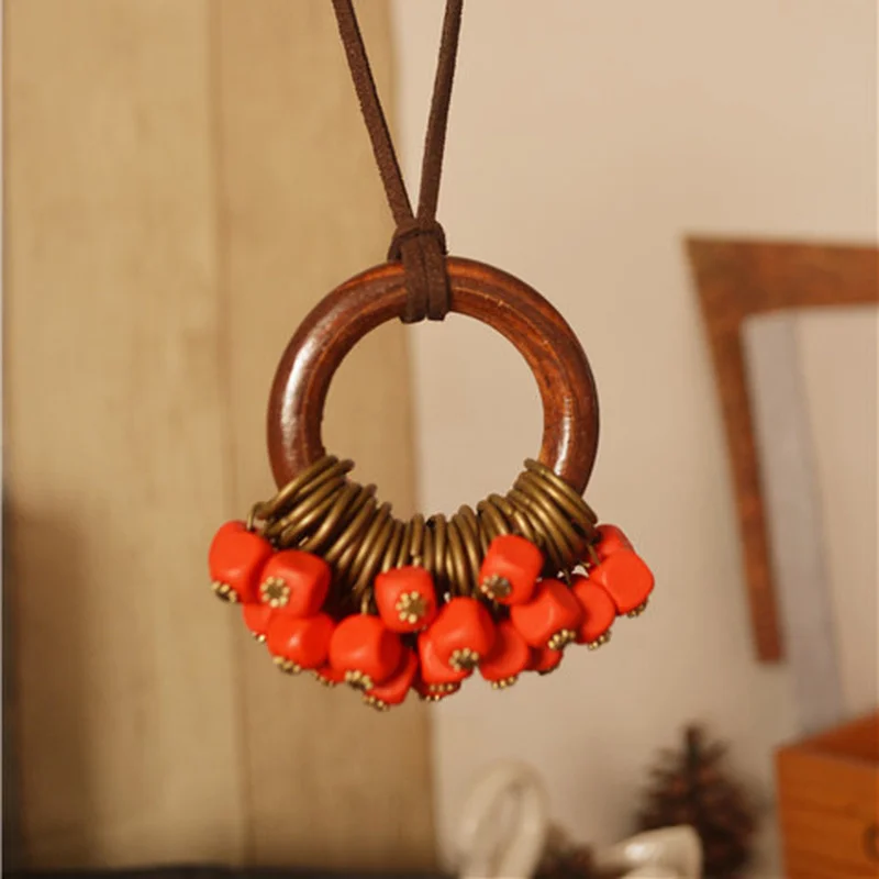 Женские аксессуары из хлопка и льна корейские украшения деревянные круглые бусы