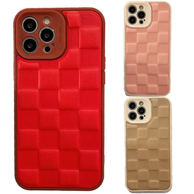 

Luxury Chocolate Leather Case For Apple iPhone 13 Pro Max 12 11 XS XR Matte 3D Grids Vintage Thin Retro Slim Soft Back Cover