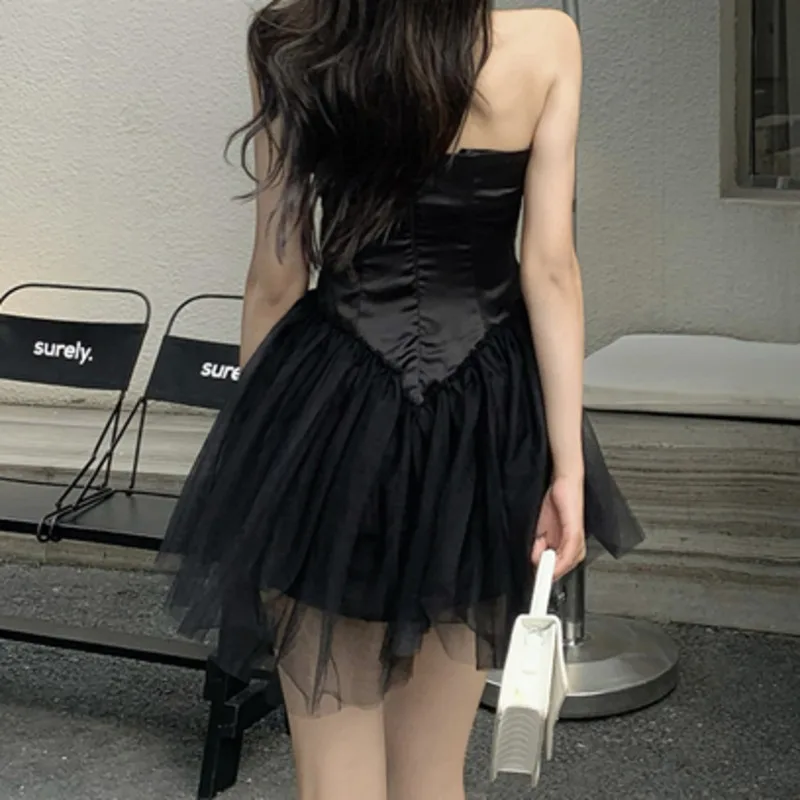 

Summer Elegant White Black One Shoulder Mesh Mini Dresses For Women Sexy Spaghetti Strap Dress Female Vestidos Mujer Verano 2021