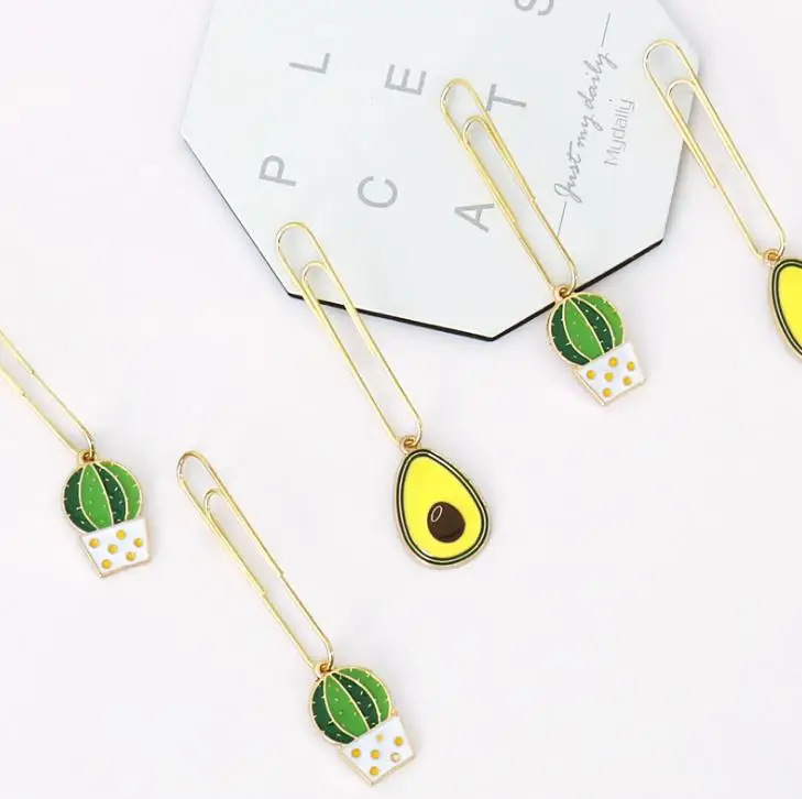 

5 Pcs/pack Kawaii Mini Cactus Avocado Pendant Metal Paper Clips Bookmarks Photo Memo Binder Clip for Girls Gift Stationery