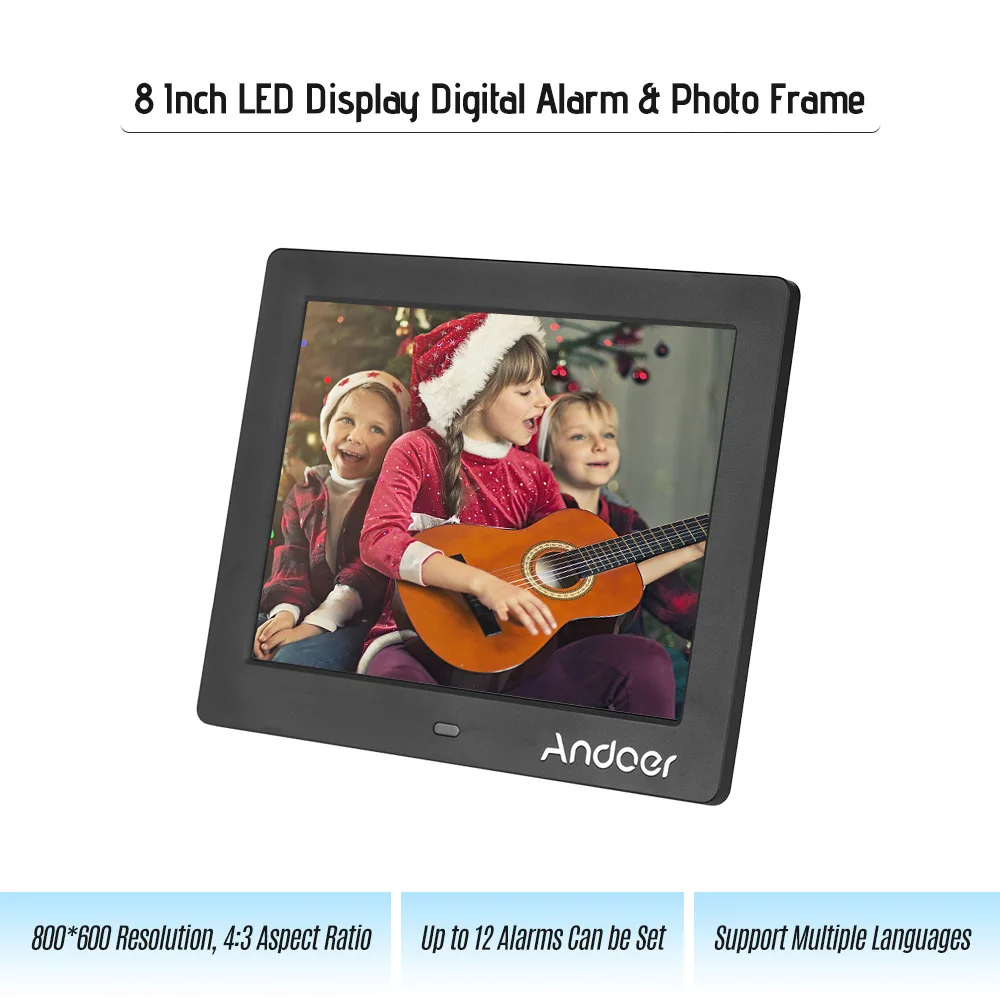 Цифровая рамка для фотографий Andoer LED экран 8 дюймов простые часы цифровая