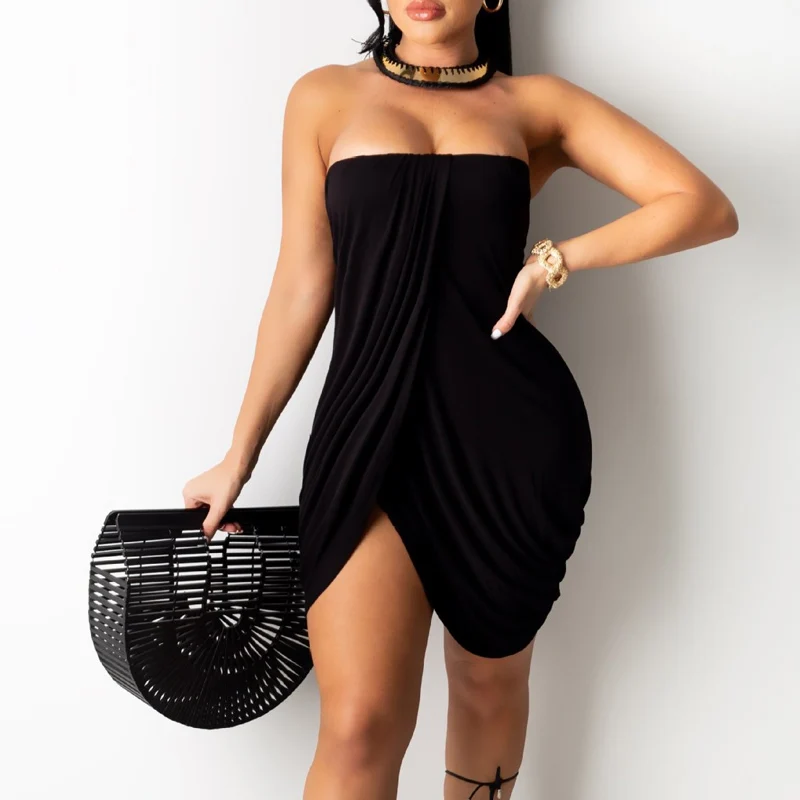 

Women Sexy Strapless Backless Party Dress Summer Fashion Elegant Sleeveless Draped Bodycon Dresses Ladies Irregular Dresses 4XL