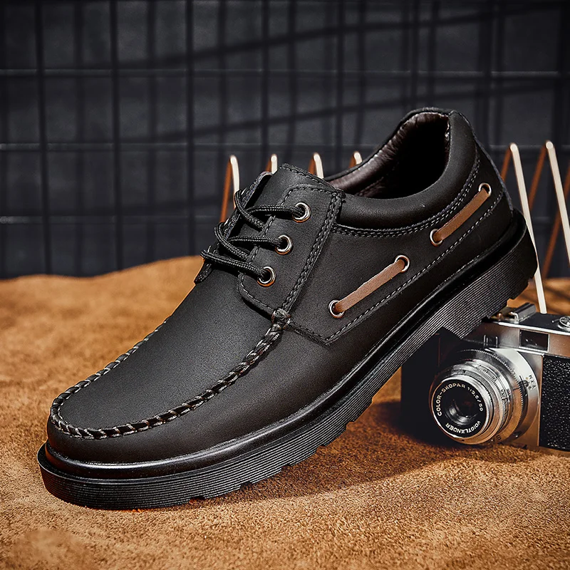 

male mens sneaker boots Casual for men flat Sneaker causal loafers leather shoes sports hot summer Mens sale 2020 leisure black