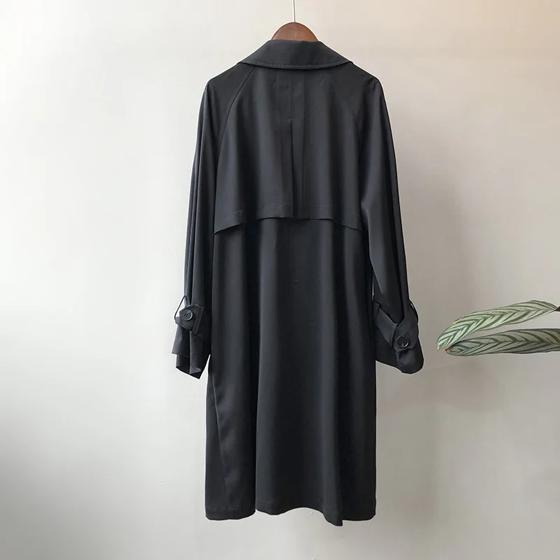 

High Quality Women Spring Autumn Vintage Large Size Thin Loose Mid-Length Windbreaker Trench Jacket Coat