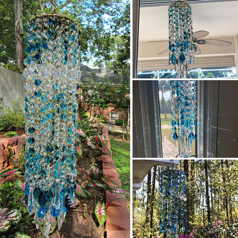 

40cm Blue Aurora Crystal Wind Chimes Glass Suncatcher Hanging Ornament Home Garden Decoration Crafts Wind Chimes Ornaments