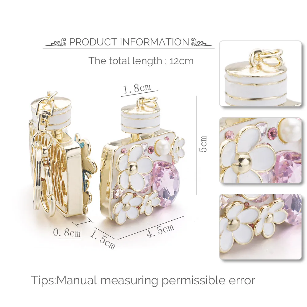 

Lovely Enamel Flower Rhinestone Bottle Keyrings Women Jewelry Crystal Bag Pendant For Car Key Chains Holder Rings K314 New