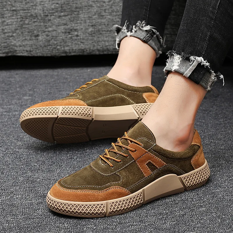 Мужская обувь Замшевые модные кожаные кроссовки Нескользящая дышащая Уличная