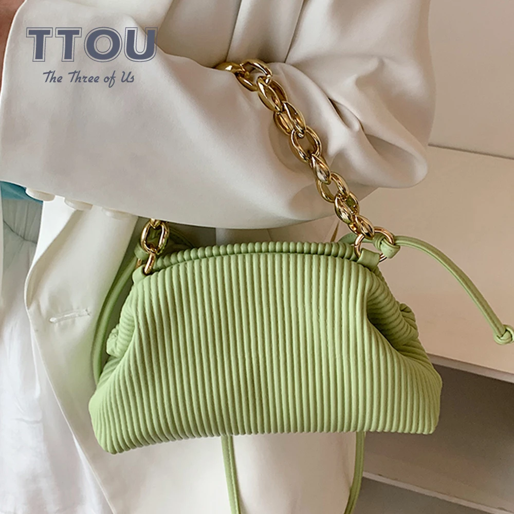 

Folds Design PU Leather Embossed Shoulder Bags For Women Fashion Thick Chain Messenger Bags Ladies Cloud Shape Clip Handbags