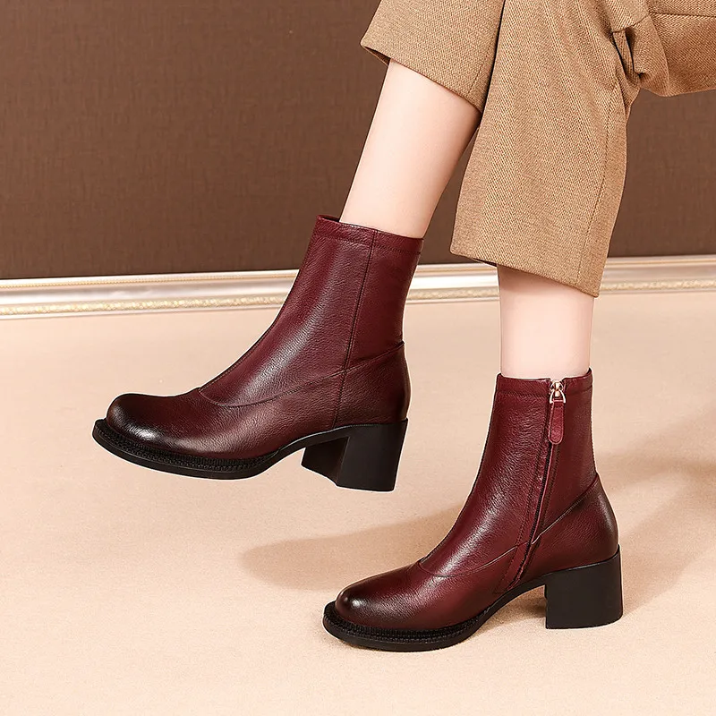 

MoonMeek 2020 Big size 34-41 autumn winter women boots genuine leather boots thick heels square toe ankle boots ladies shoes