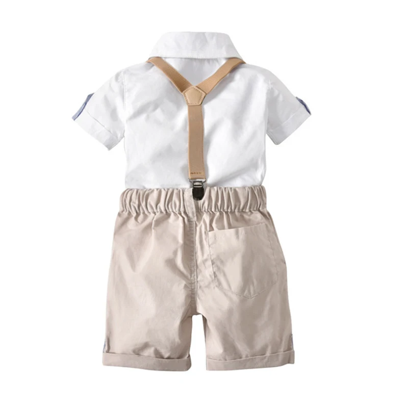 2020 Baby Boy Gentleman Sets White Cotton Shirt+ Beige suspenders Pants 2PCS Outfits Bebes Suits for 18M 24M 3T 4T |