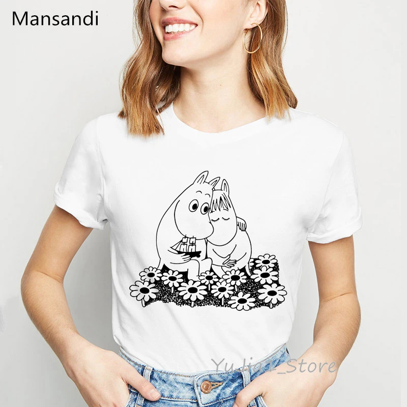 Moomins, футболка с надписью на день, футболки с графическим принтом, женские модные Забавные футболки, Женская Футболка harajuku tumblr, топы, футболка femme