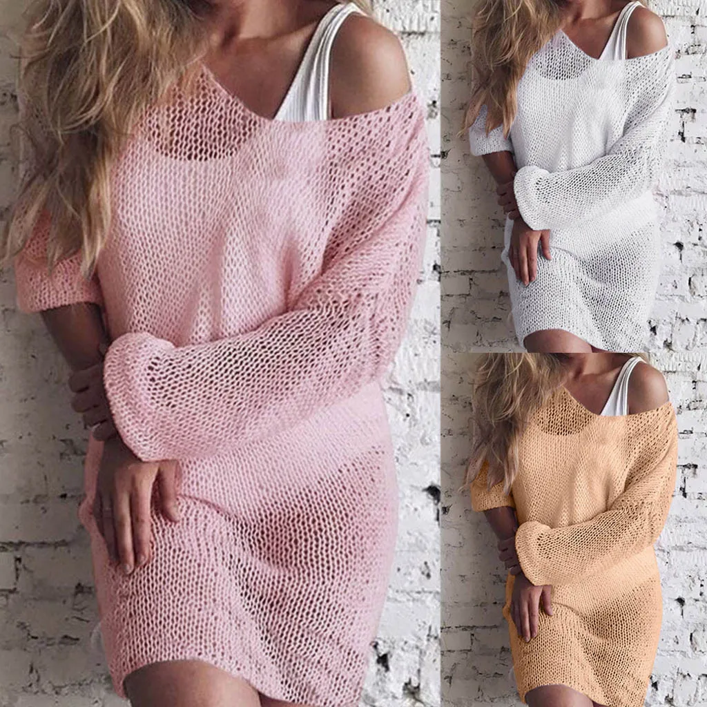 Новинка 2019 женский джемпер с длинным рукавом на осень и зиму вязанное платье