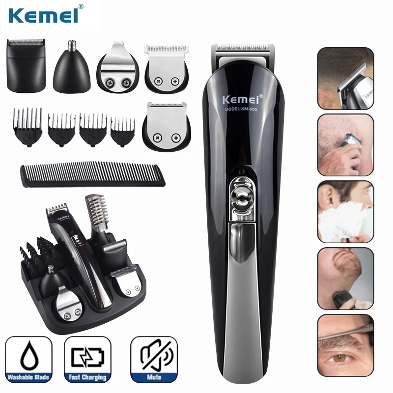Kemei 600 триммер для стрижки волос Многофункциональный триммер для бороды и носа машинка для стрижки электробритва бритва Kemei 11 в 1