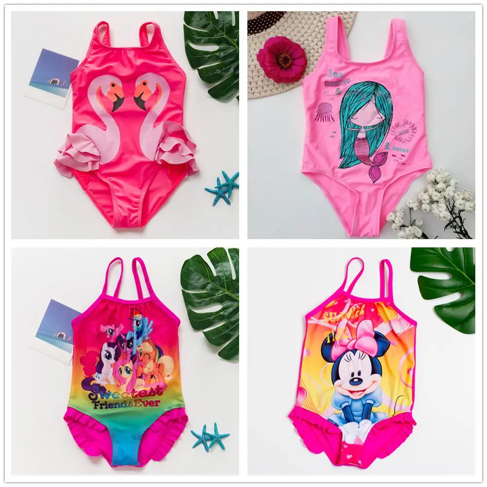 New Kids& Baby Girls Swimsuit 2~16Y Girls Swimwear Children one piece Cartoon Swimwear High quality Kids Beach wear- 9021MIX