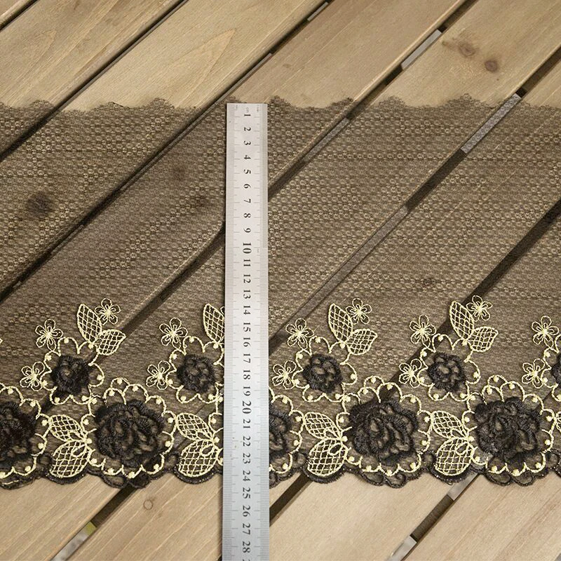 

23CM Pastoral Style Black Gold Tulle Lace Applique Embroidery Lace Decoration Ribbon Toy Doll Clothing Sewing Apparel Decoration