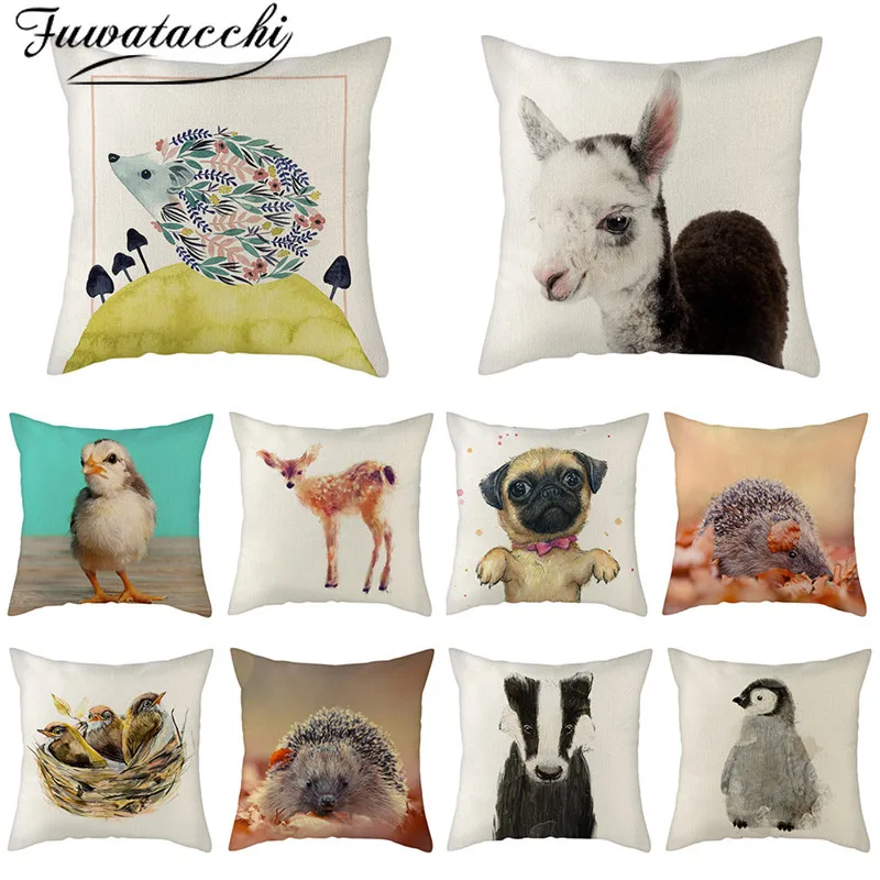 

Fuwatacchi Linen Pillow Cover Cute Animals Deer Pictures Printed Cushion Covers for Home Sofa Chair Throw Pillowcases 45x45cm