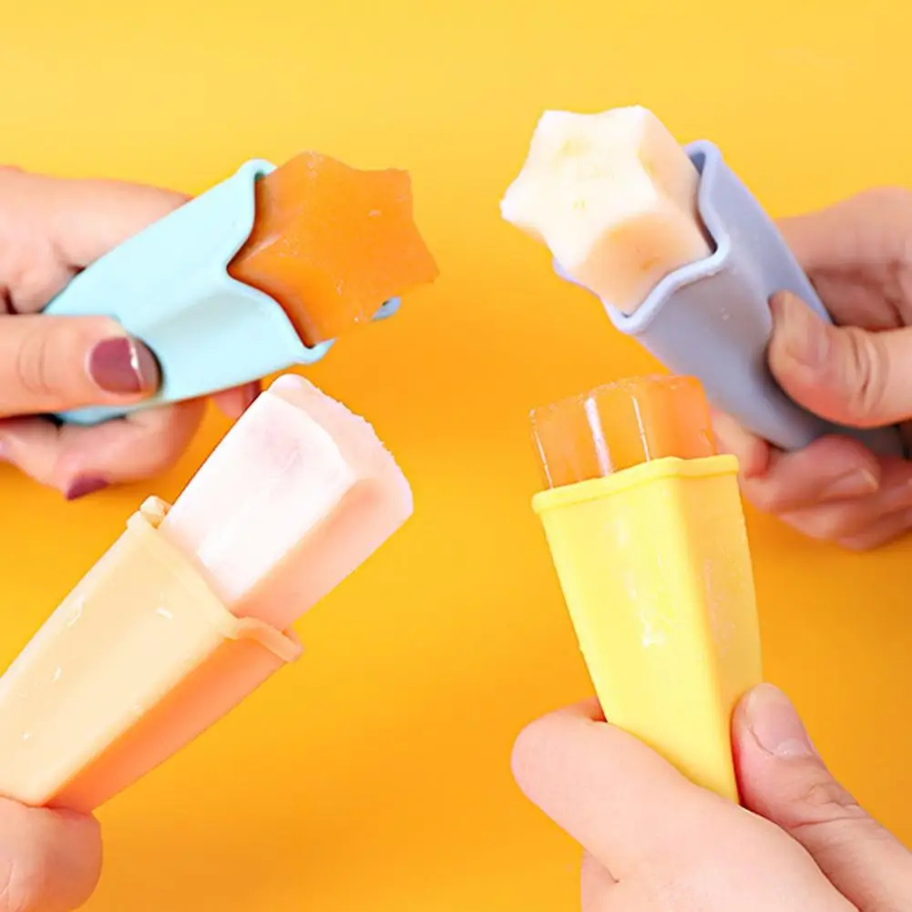 

12.5x4x4cm Silicone Ice Cream Mould Cute Star Shape Flat Bottom Cube Maker Kitchen Gadgets DIY Dessert Mold with Popsicle Stick