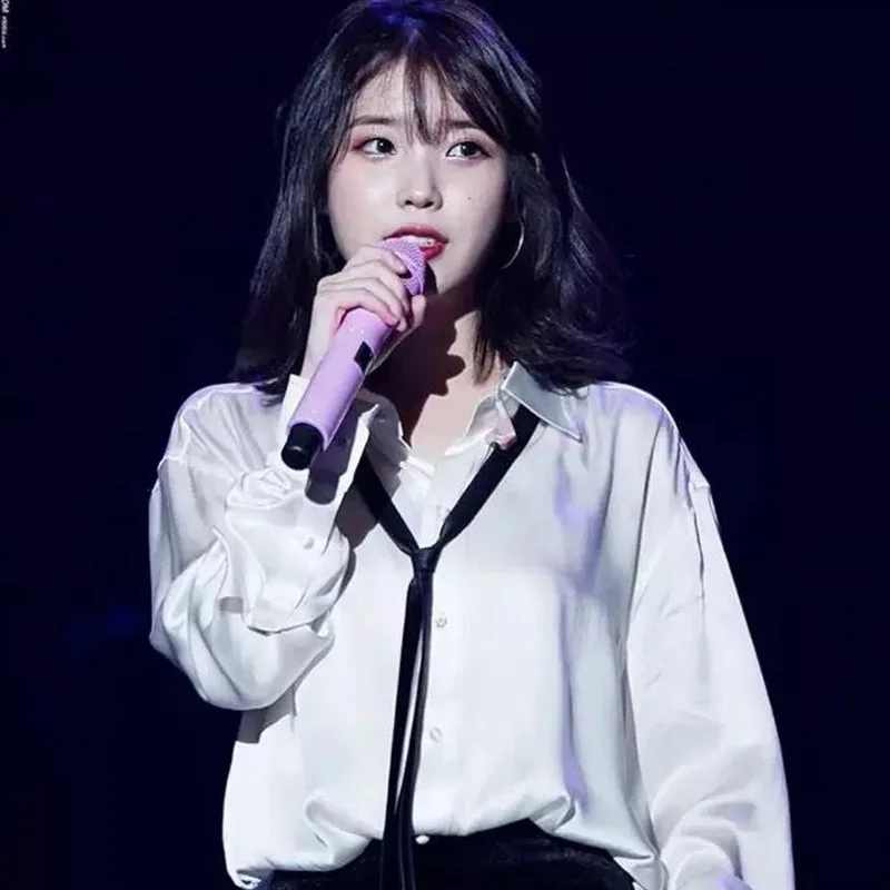 Kpop IU Lee Ji Eun с той же шелковой рубашкой цвета красного вина Женская Весенняя новая